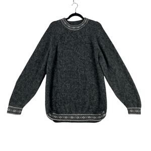 Peruvian Alpaca Wool Sweater Unisex XL Charcoal Gray Crewneck Fuzzy Knit